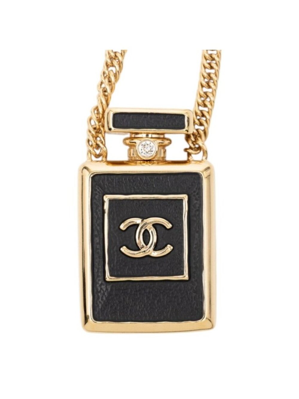Chanel CC Logo Perfume Bottle Motif Necklace Gold Black Plated